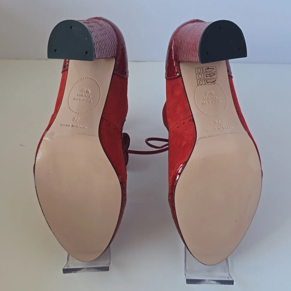 Minna Parikka Roseum Whimsical Red Heart Cutout Women's Leather Heels Sz.37 - Picture 16 of 16